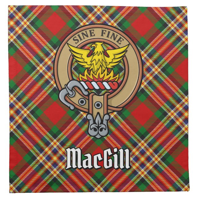 Clan MacGill Crest over Tartan Cloth Napkin (Front)