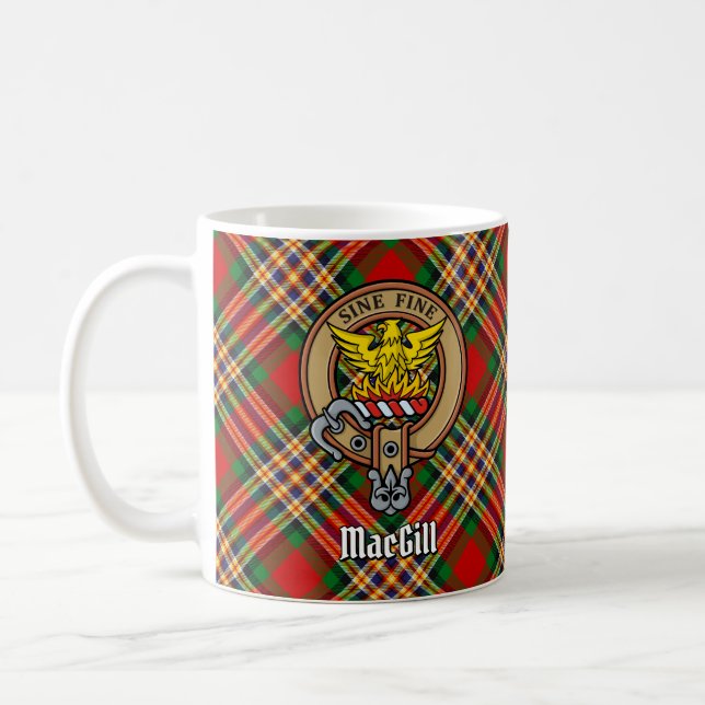 Clan MacGill Crest over Tartan Coffee Mug (Left)