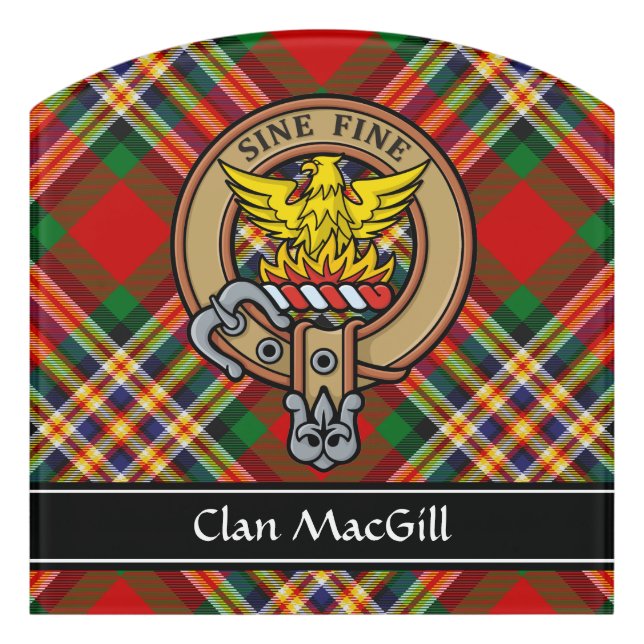 Clan MacGill Crest over Tartan Door Sign (Contour Front)