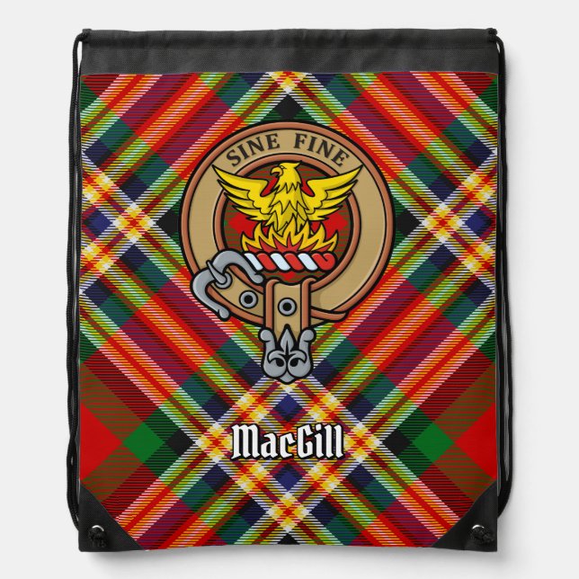 Clan MacGill Crest over Tartan Drawstring Bag (Front)