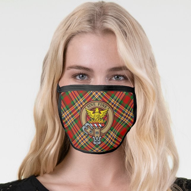 Clan MacGill Crest over Tartan Face Mask (Worn Her)