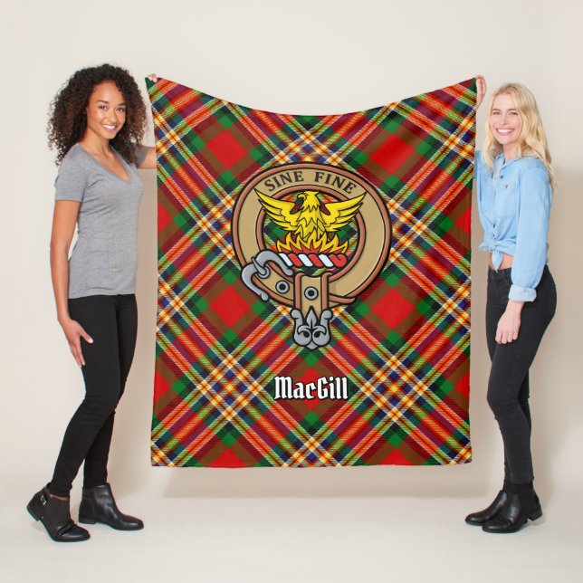 Clan MacGill Crest over Tartan Fleece Blanket (In Situ)