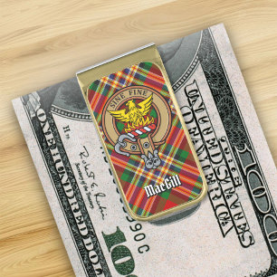 Clan MacGill Crest over Tartan Gold Finish Money Clip