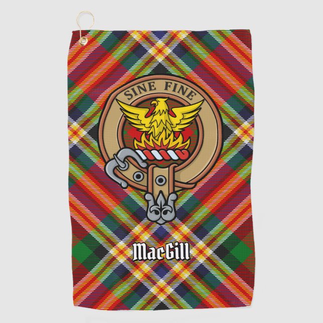 Clan MacGill Crest over Tartan Golf Towel (Front)