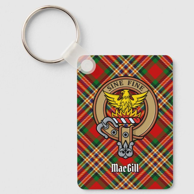Clan MacGill Crest over Tartan Keychain (Front)