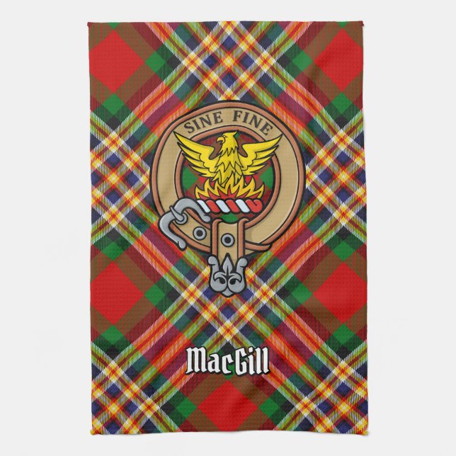 Clan MacGill Crest over Tartan Kitchen Towel (Vertical)
