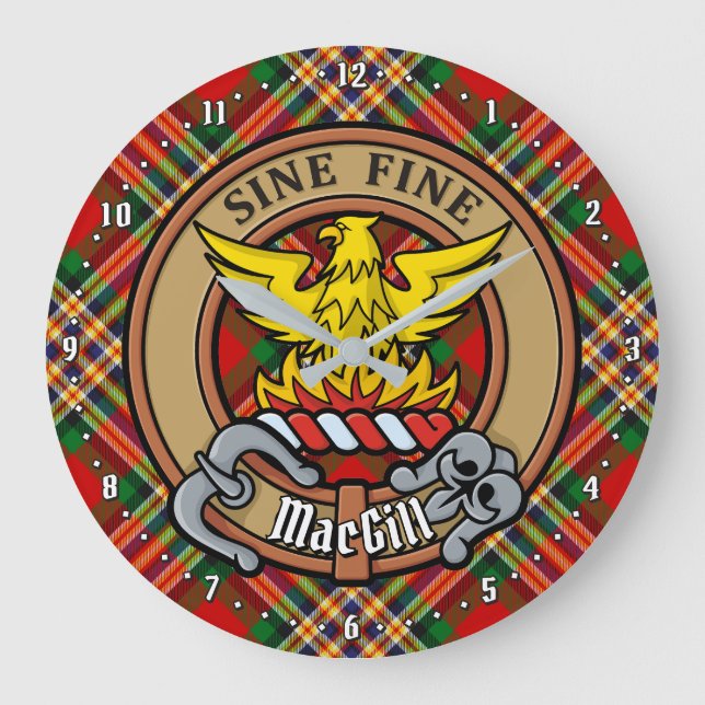Clan MacGill Crest over Tartan Large Clock (Front)