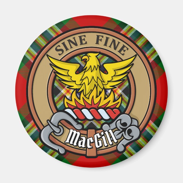 Clan MacGill Crest over Tartan Magnet (Front)