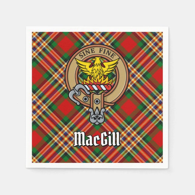 Clan MacGill Crest over Tartan Napkins (Front)
