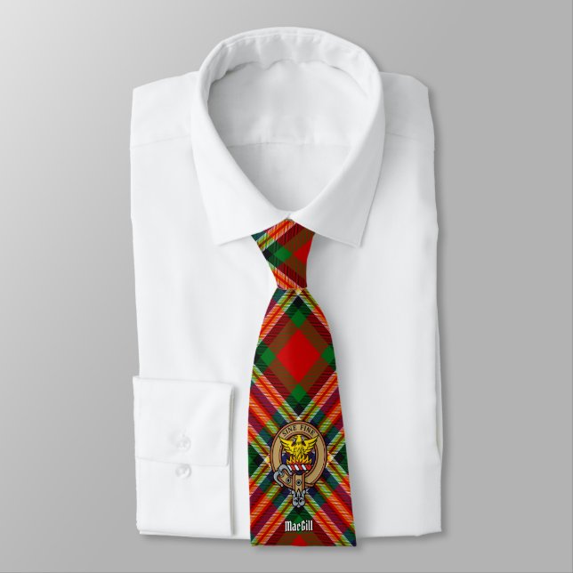 Clan MacGill Crest over Tartan Neck Tie (Tied)