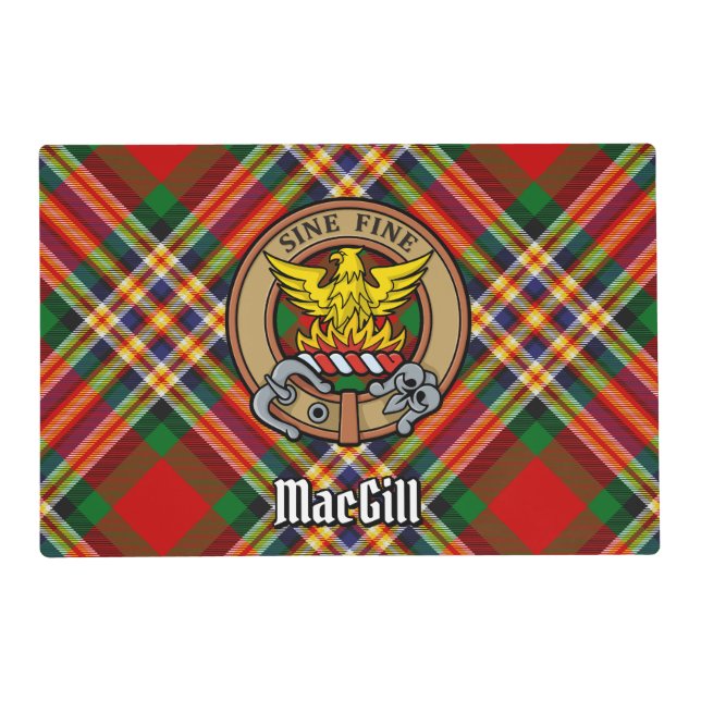 Clan MacGill Crest over Tartan Placemat (Front)