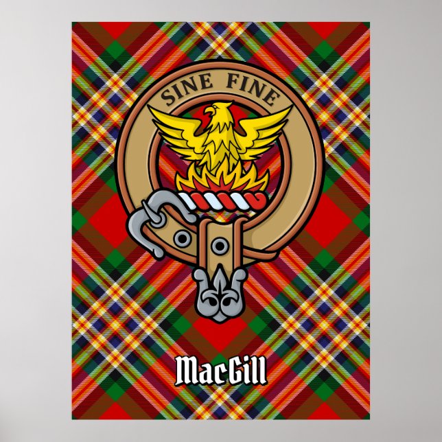 Clan MacGill Crest over Tartan Poster (Front)