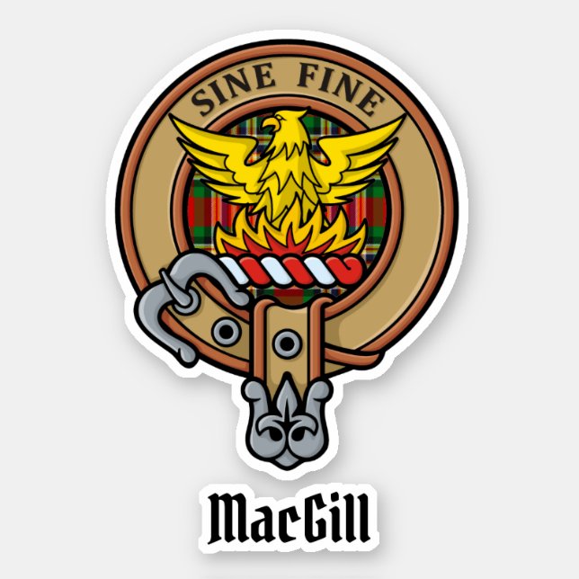 Clan MacGill Crest over Tartan Sticker (Front)