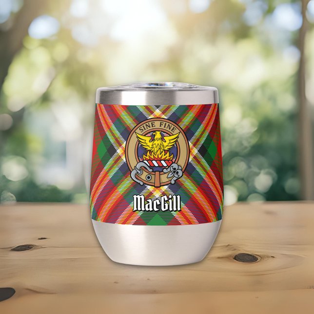 Clan MacGill Crest over Tartan Thermal Wine Tumbler (Creator Uploaded)