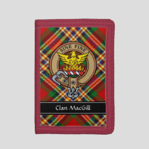 Clan MacGill Crest over Tartan Trifold Wallet