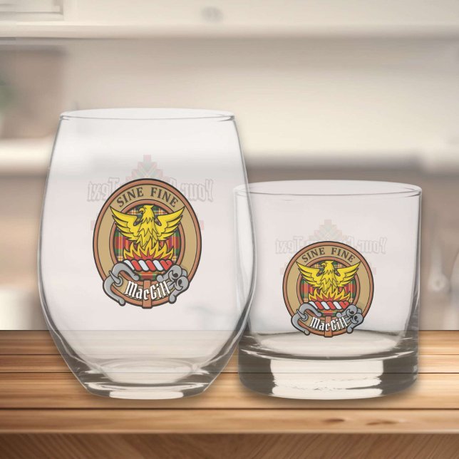 Clan MacGill Crest over Tartan Whiskey Glass (Creator Uploaded)