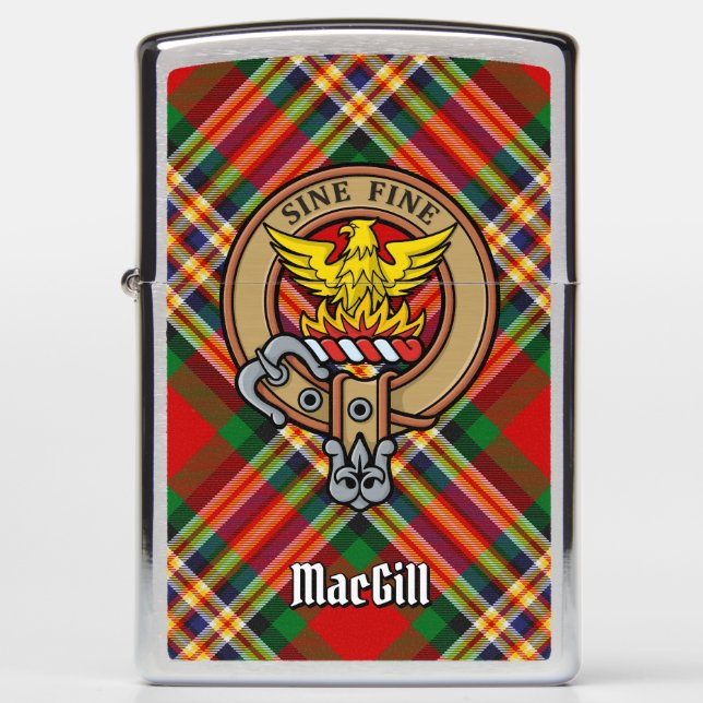 Clan MacGill Crest over Tartan Zippo Lighter (Front)