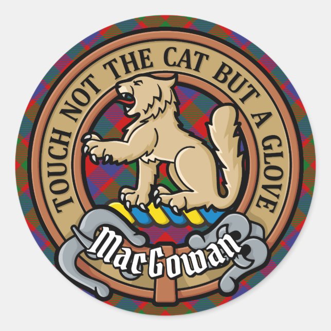 Clan MacGowan Crest over Tartan Classic Round Sticker (Front)