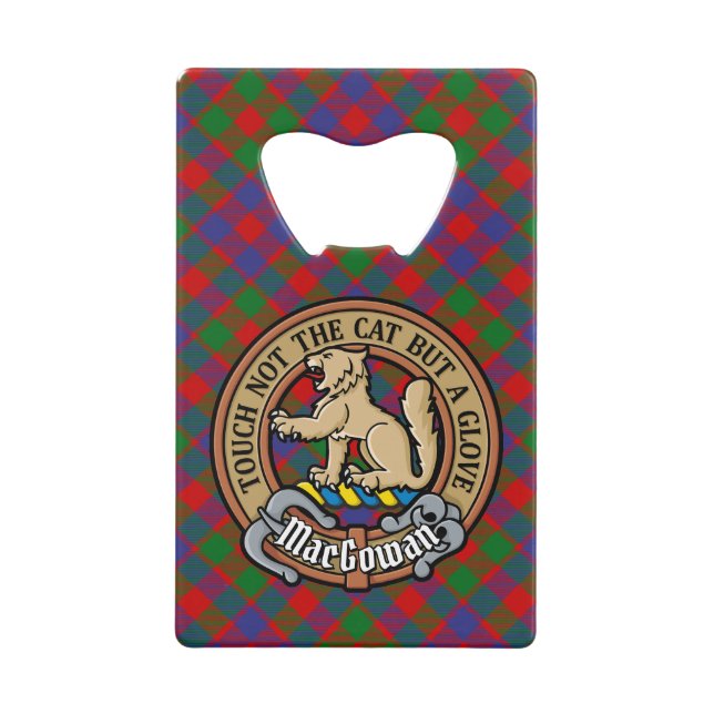Clan MacGowan Crest over Tartan Credit Card Bottle Opener (Front)