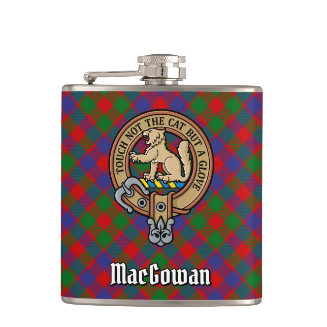 Clan MacGowan Crest over Tartan Flask (Front)
