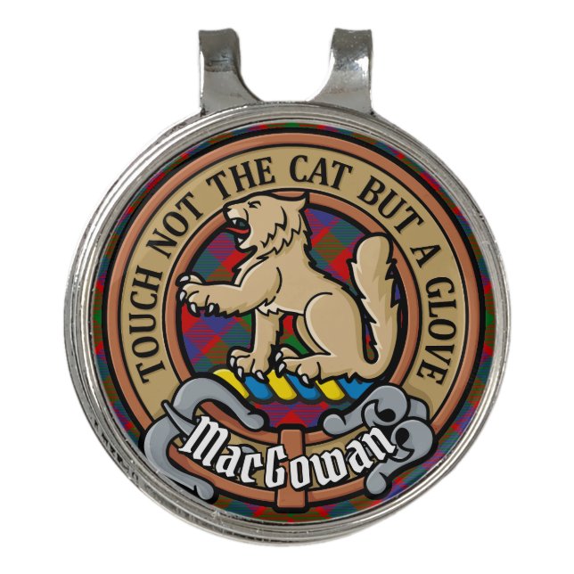 Clan MacGowan Crest over Tartan Golf Hat Clip (Front)