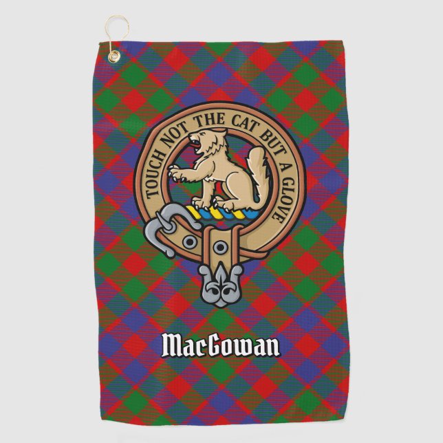 Clan MacGowan Crest over Tartan Golf Towel (Front)