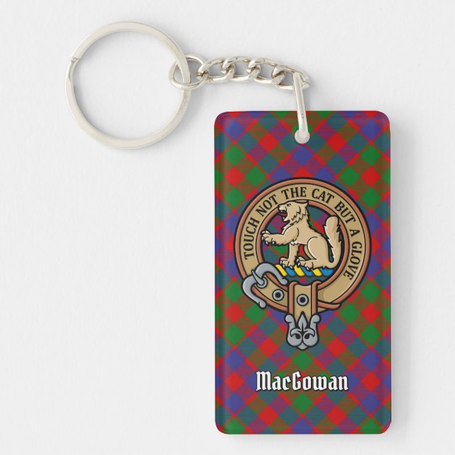 Clan MacGowan Crest over Tartan Keychain (Front)