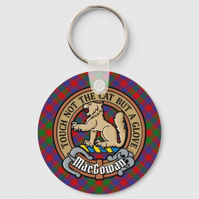 Clan MacGowan Crest over Tartan Keychain (Front)