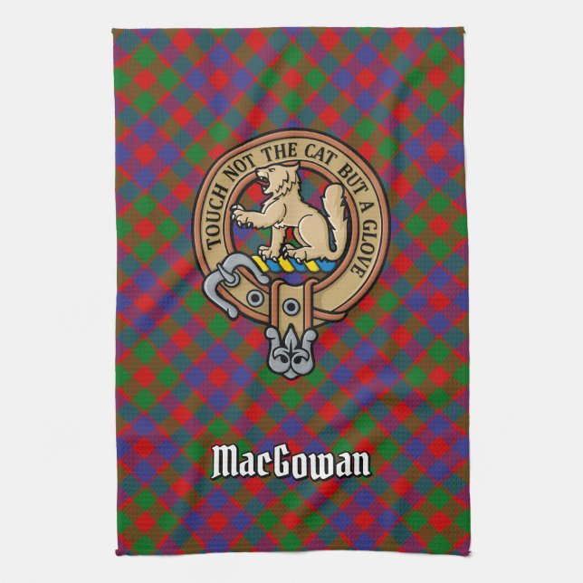 Clan MacGowan Crest over Tartan Kitchen Towel (Vertical)