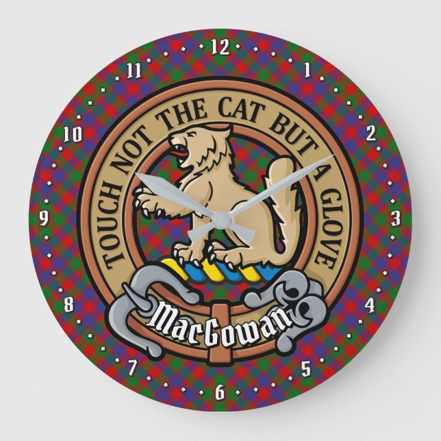 Clan MacGowan Crest over Tartan Large Clock (Front)