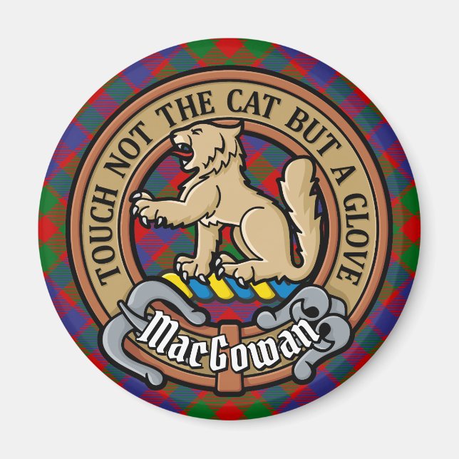 Clan MacGowan Crest over Tartan Magnet (Front)