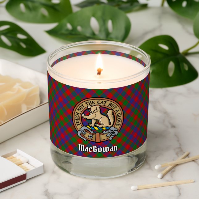 Clan MacGowan Crest over Tartan Scented Candle (Lit)