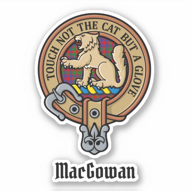 Clan MacGowan Crest over Tartan Sticker (Front)