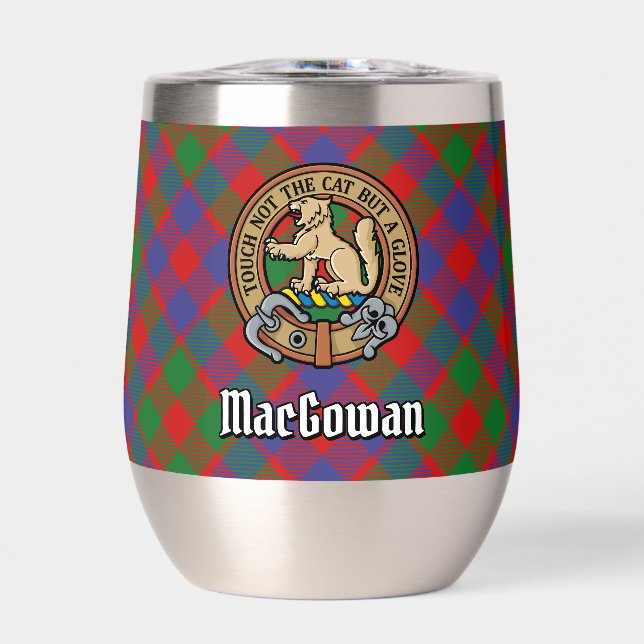Clan MacGowan Crest over Tartan Thermal Wine Tumbler (Front)
