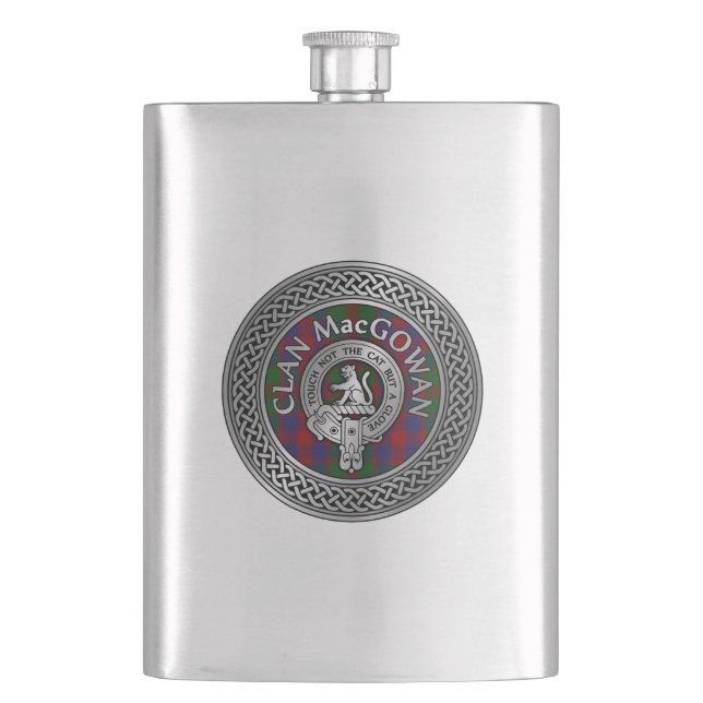 Clan MacGowan Crest & Tartan Knot Flask (Front)