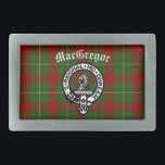 Clan MacGregor Crest and Tartan Belt Buckle<br><div class="desc">Scottish Clan MacGregor crest badge and customizable text on tartan background</div>