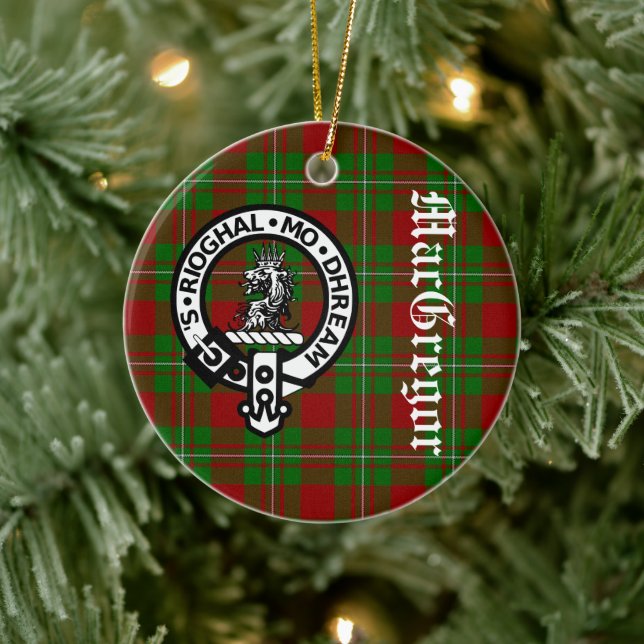 Clan MacGregor Crest Badge and Tartan Customizable Ceramic Ornament (Tree)