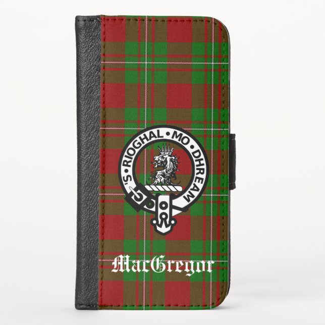 Clan MacGregor Crest Badge and Tartan iPhone Wallet Case (Front)