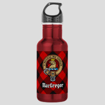 Clan MacGregor Crest over Rob Roy Tartan Stainless Steel Water Bottle
