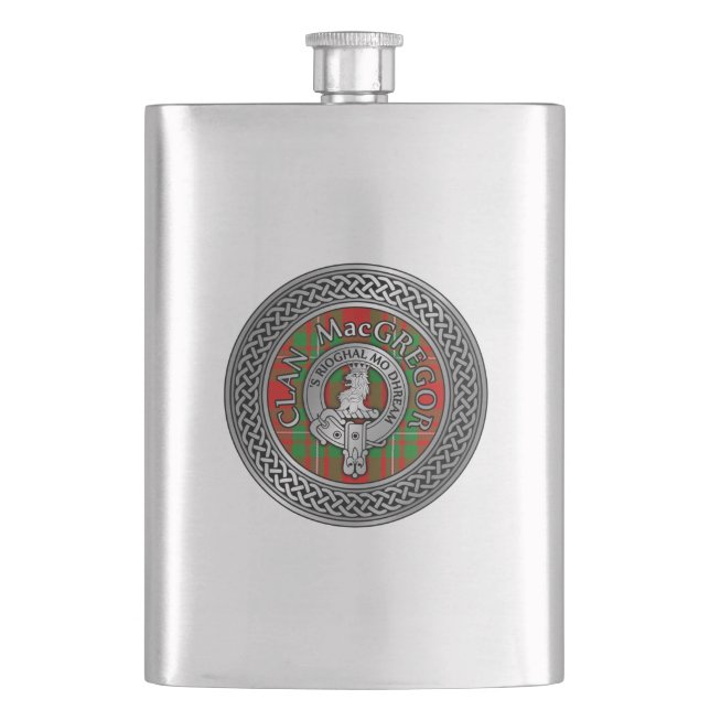 Clan MacGregor Crest & Tartan Knot Flask (Front)