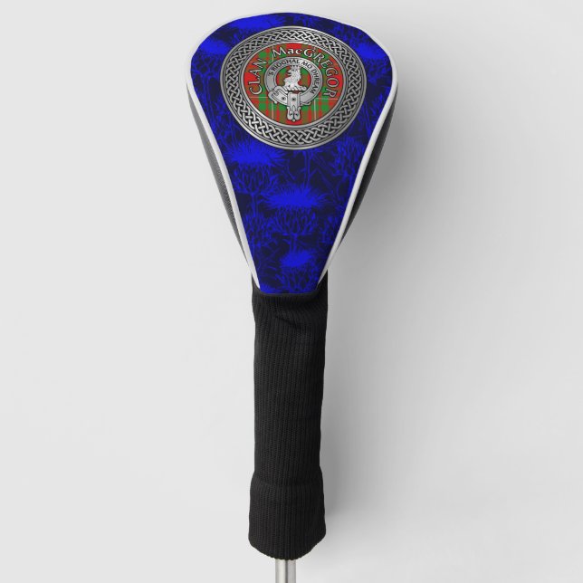 Clan MacGregor Crest & Tartan Knot on Thistle Golf Head Cover (Front)