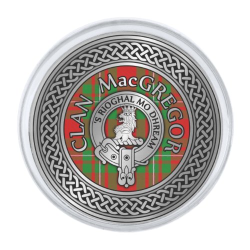 Clan MacGregor Crest  Tartan Knot Silver Finish Lapel Pin