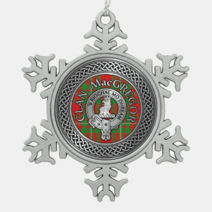 Clan MacGregor Crest & Tartan Knot Snowflake Pewter Christmas Ornament