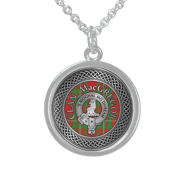 Clan MacGregor Crest & Tartan Knot Sterling Silver Necklace (Front)