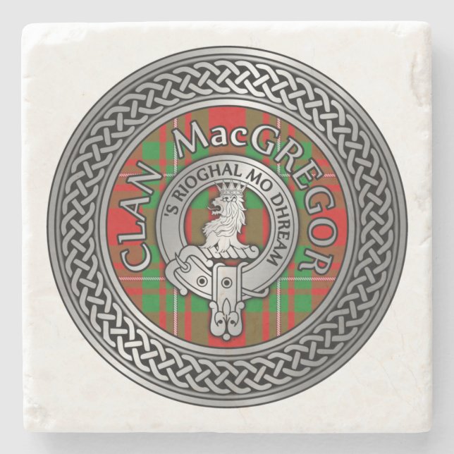 Clan MacGregor Crest & Tartan Knot Stone Coaster (Front)