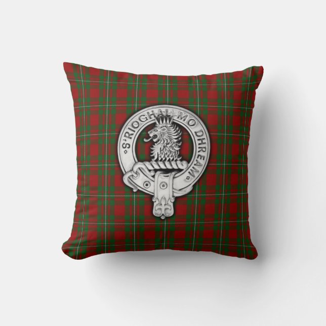 Clan MacGregor Crest & Tartan Throw Pillow (Front)