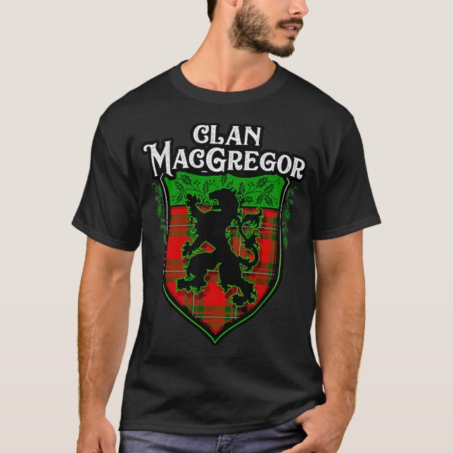 Clan MacGregor Surname Scottish Tartan Lion T-Shirt (Front)