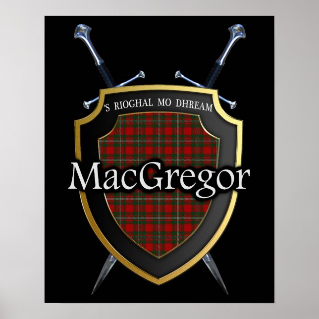 Clan MacGregor Tartan Scottish Shield & Swords Poster (Front)