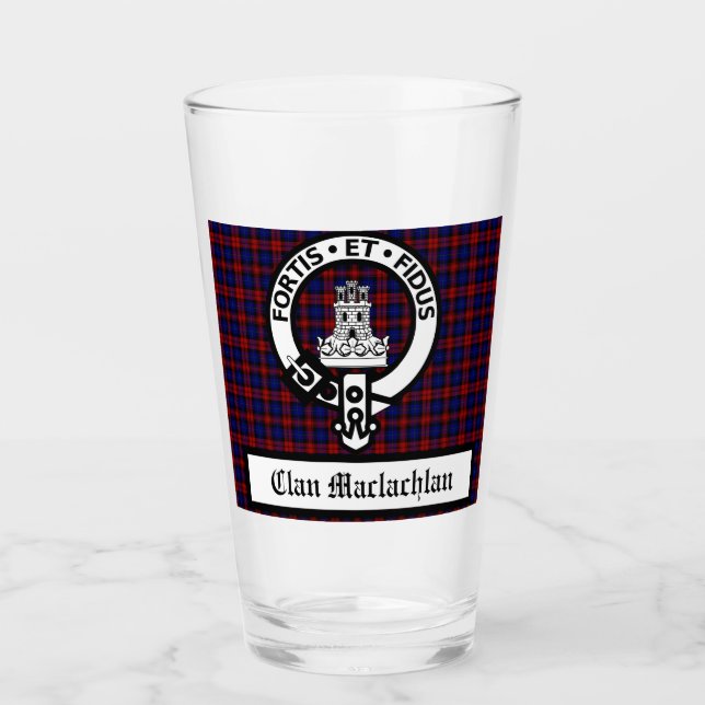 Clan Machlachlan Crest Badge &Tartan Customizable Glass (Front)