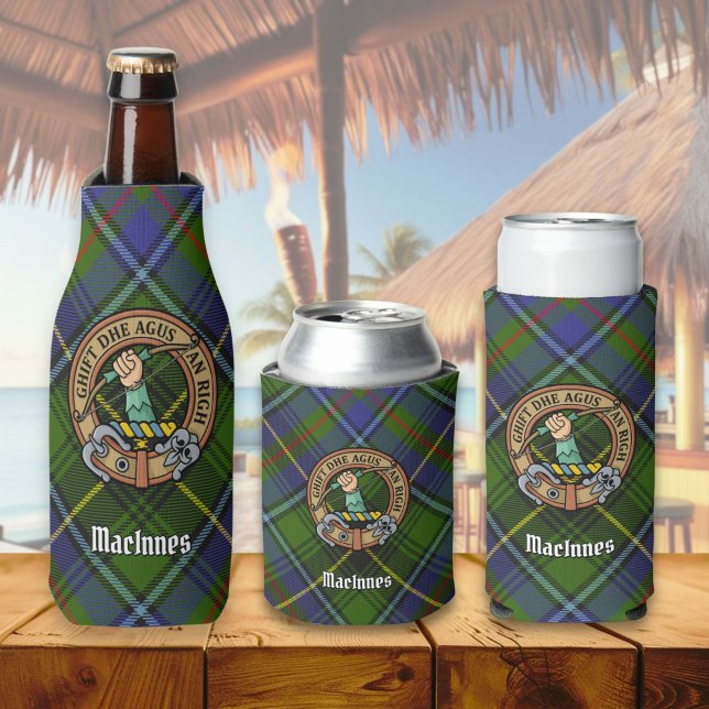 Clan MacInnes Crest over Tartan Bottle Cooler (Creator Uploaded)